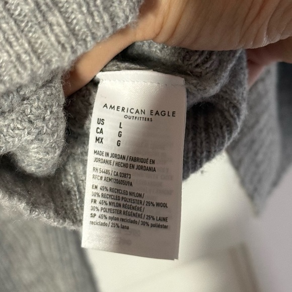 American Eagle 1/4 Zip Men's Sweater Knitted Gray Size Large Wool Blend - Picture 7 of 7